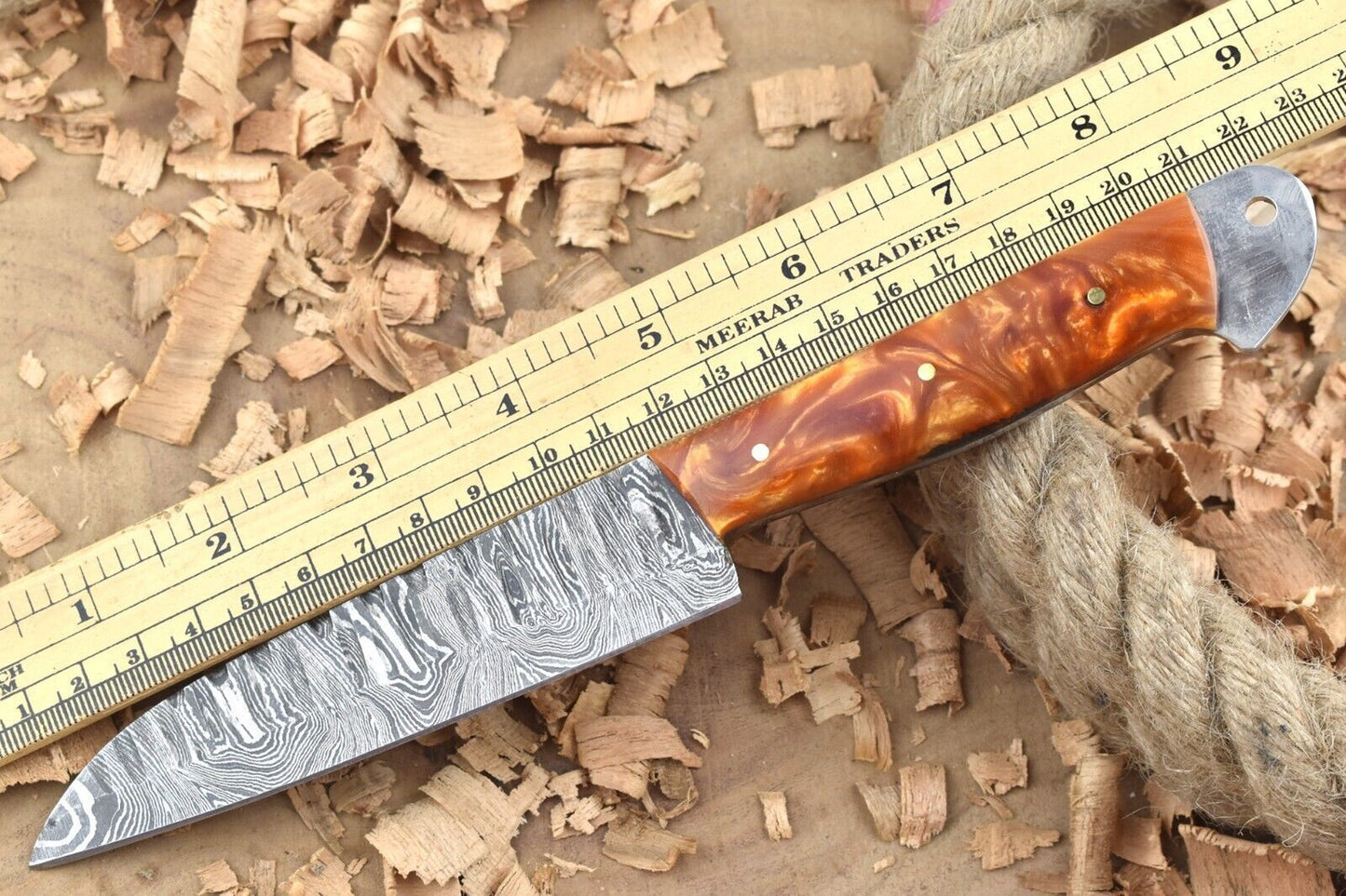 Custom Handmade Damascus Steel Kitchen Chef Knife With Orange Resin Thappa Handle 3