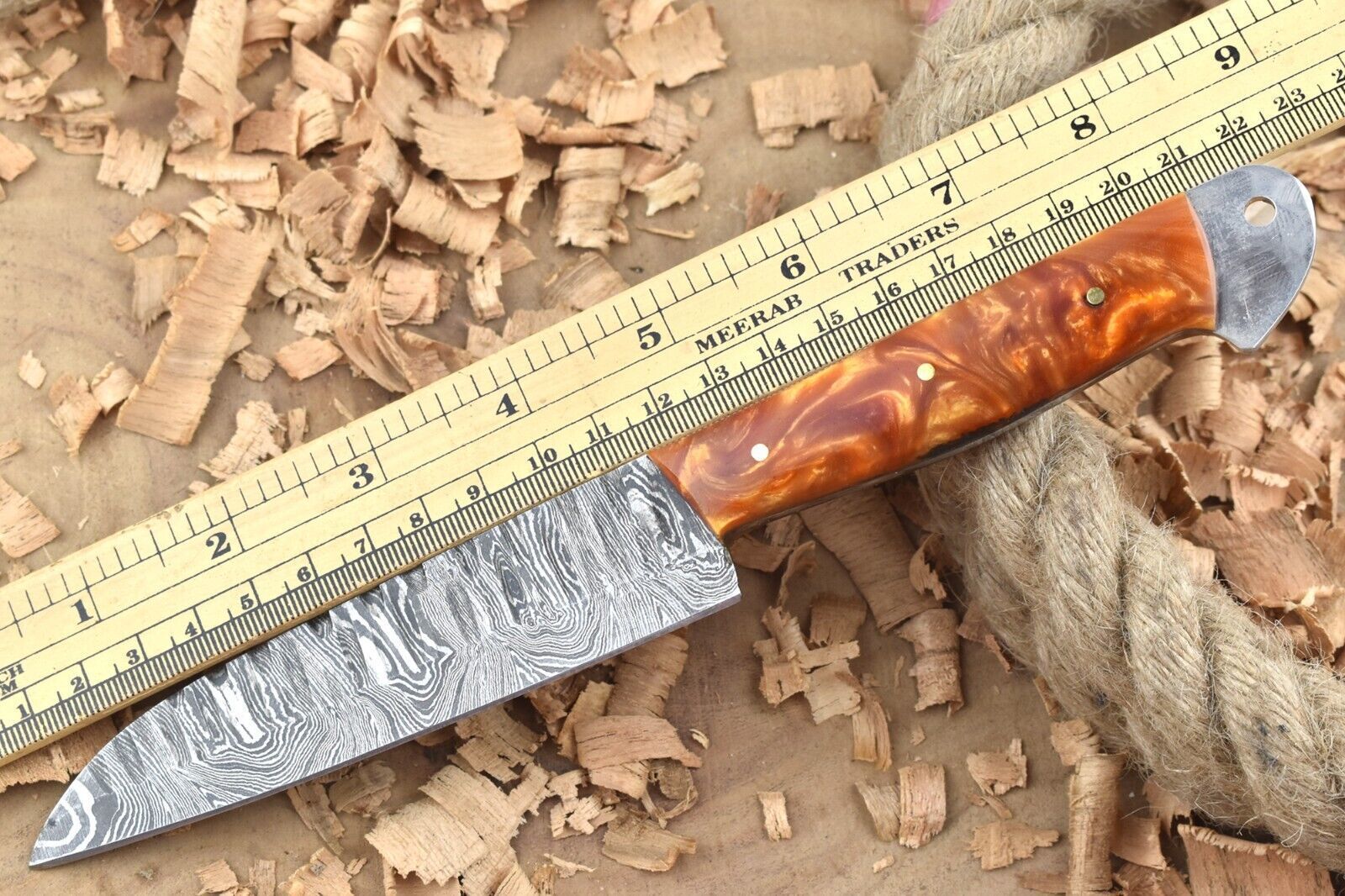 Custom Handmade Damascus Steel Kitchen Chef Knife With Orange Resin Thappa Handle 3