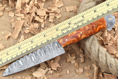 Custom Handmade Damascus Steel Kitchen Chef Knife With Orange Resin Thappa Handle 3