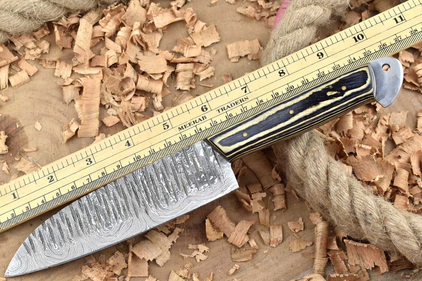 Custom Handmade Damascus Steel Kitchen Chef Knife With White  Black Resin Thappa Handle 3