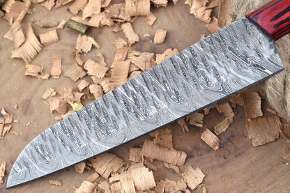 Custom Handmade Damascus Steel Kitchen Chef Knife With Red  Black Resin Thappa Handle 2