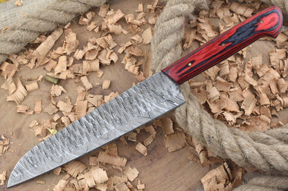 Custom Handmade Damascus Steel Kitchen Chef Knife With Red  Black Resin Thappa Handle 3