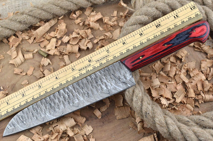 Custom Handmade Damascus Steel Kitchen Chef Knife with Red & Black Resin Thappa Handle