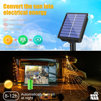 Solar Christmas Lights, Outdoor Star String Lights, Waterfall Fairy Lights for Tree and Wedding