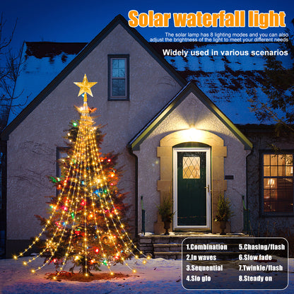 Solar Christmas Lights, Outdoor Star String Lights, Waterfall Fairy Lights for Tree and Wedding