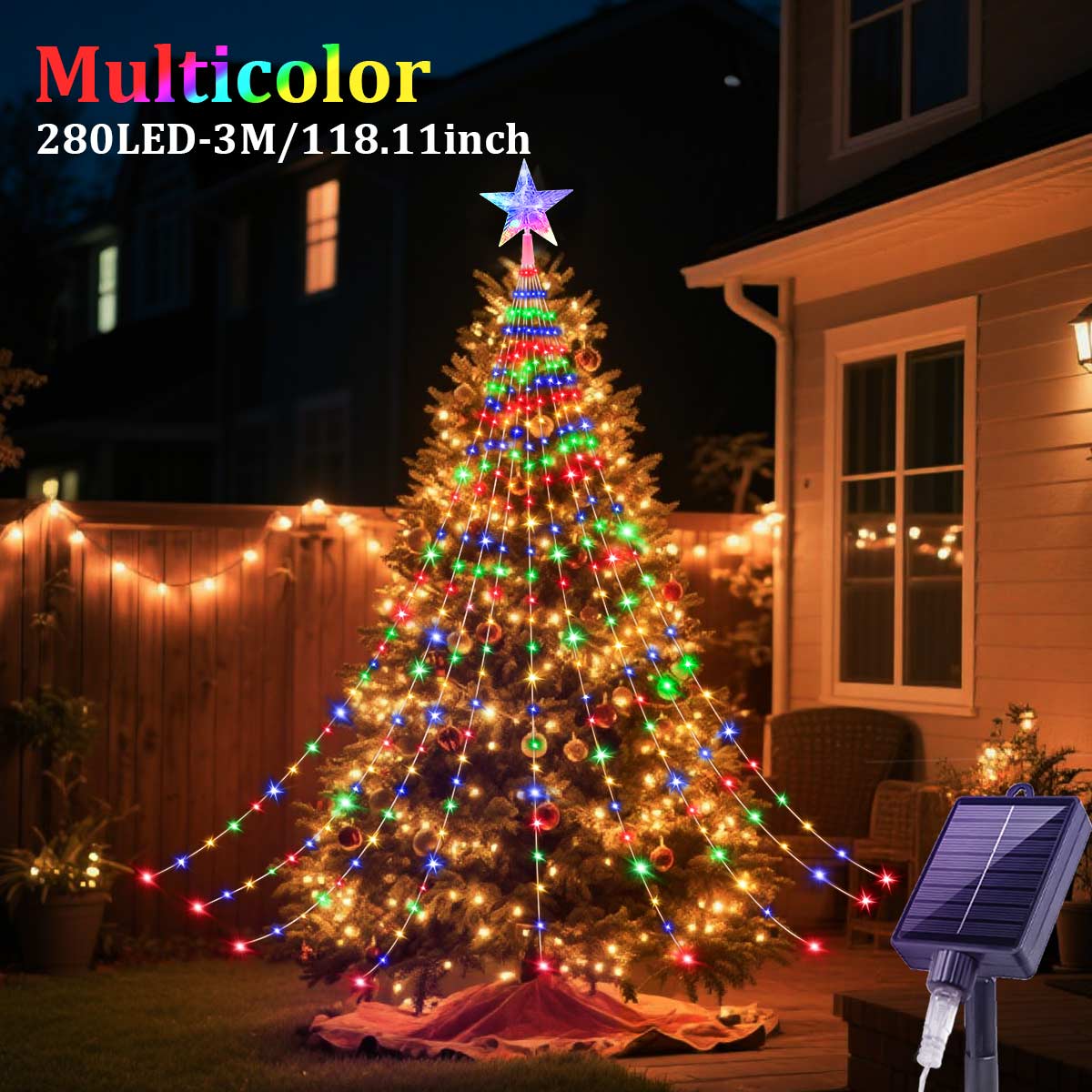 Solar Christmas Lights, Outdoor Star String Lights, Waterfall Fairy Lights for Tree and Wedding