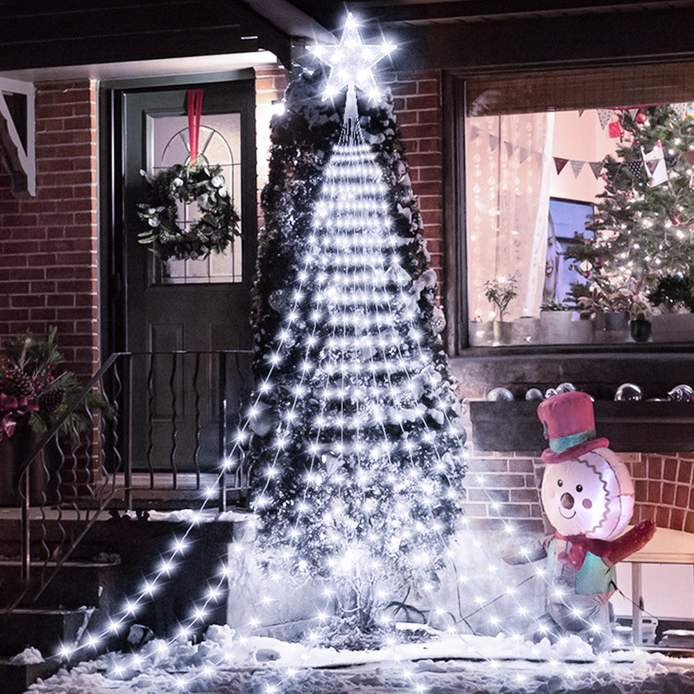 Solar Christmas Lights, Outdoor Star String Lights, Waterfall Fairy Lights for Tree and Wedding