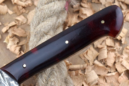 Handmade Damascus Steel Kitchen Chef Knife With Red  Black Resin Thappa Handle 2
