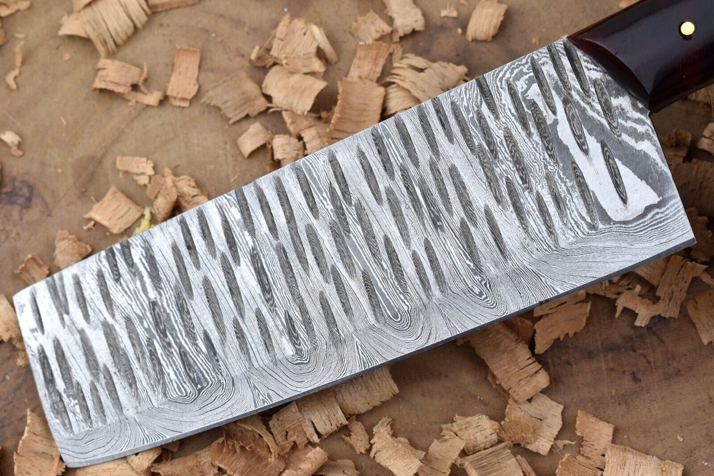 Handmade Damascus Steel Kitchen Chef Knife With Red  Black Resin Thappa Handle 3