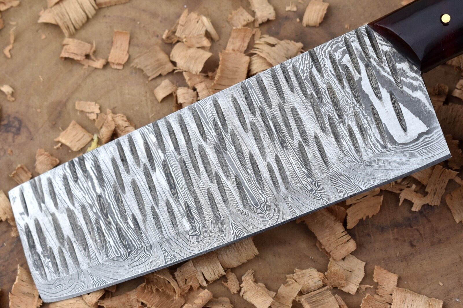 Handmade Damascus Steel Kitchen Chef Knife With Red  Black Resin Thappa Handle 3
