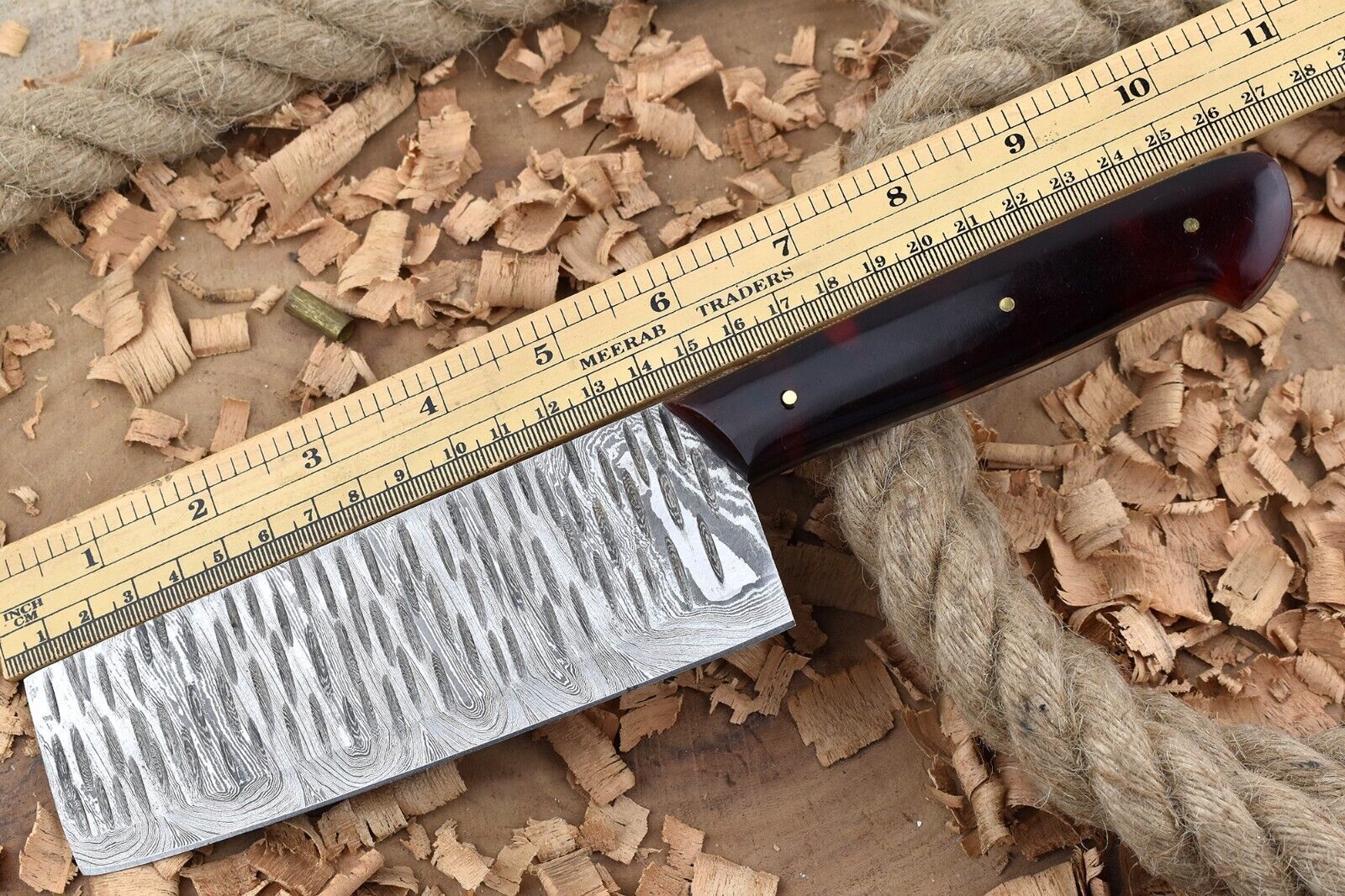 Handmade Damascus Steel Kitchen Chef Knife With Red  Black Resin Thappa Handle 4