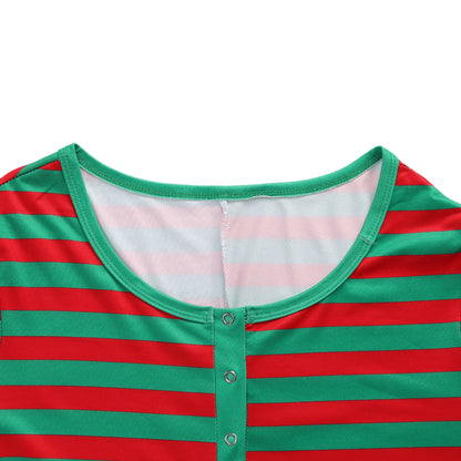 Sexy Christmas Pajamas for Women, Bodycon Romper Jumpsuit, Striped Print Loungewear, Long Sleeve Sleepwear Playsuit