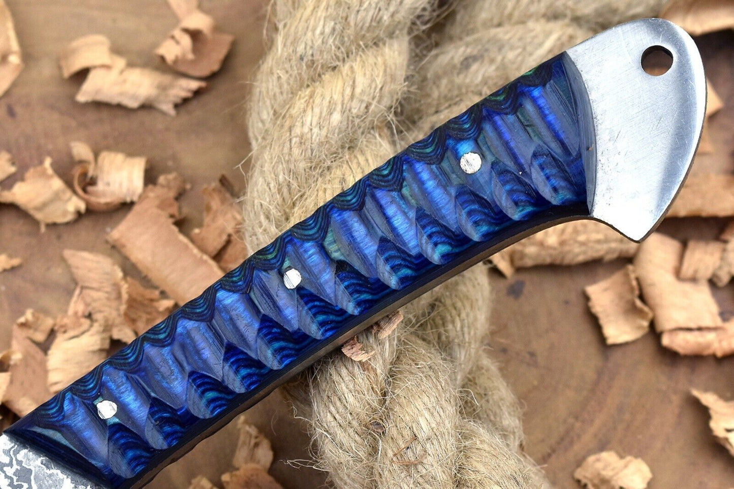 Handmade Damascus Steel Kitchen Chef Knife With Blue  Black Resin Thappa Handle 1