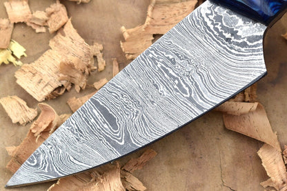 Handmade Damascus Steel Kitchen Chef Knife With Blue  Black Resin Thappa Handle 2