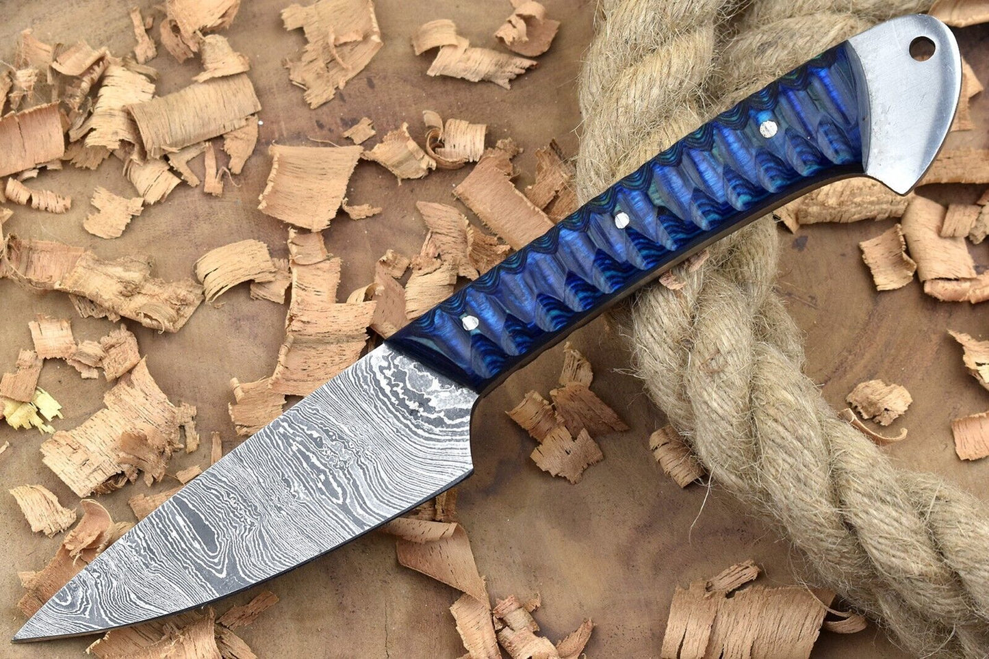 Handmade Damascus Steel Kitchen Chef Knife with Blue & Black Resin Thappa Handle