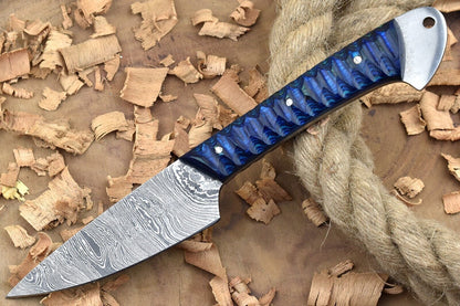 Handmade Damascus Steel Kitchen Chef Knife with Blue & Black Resin Thappa Handle