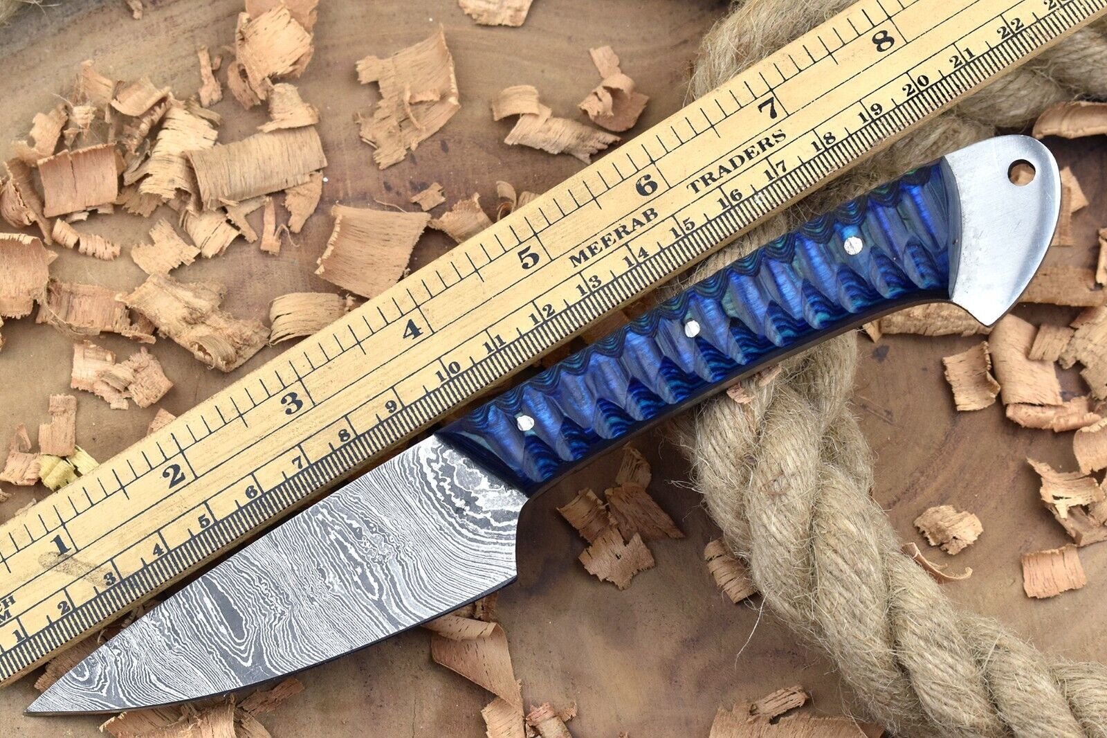 Handmade Damascus Steel Kitchen Chef Knife With Blue  Black Resin Thappa Handle 3