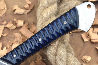 Custom Handmade Damascus Steel Kitchen Chef Knife With Blue  Black Resin Thappa Handle 1
