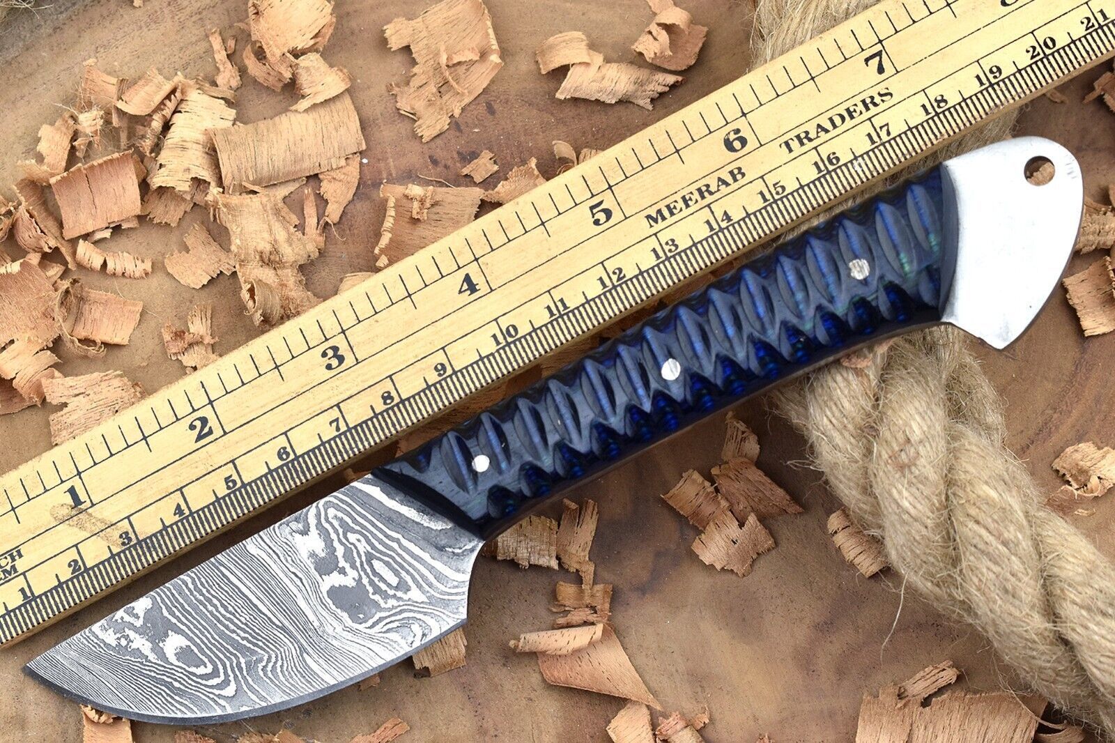 Custom Handmade Damascus Steel Kitchen Chef Knife With Blue  Black Resin Thappa Handle 3