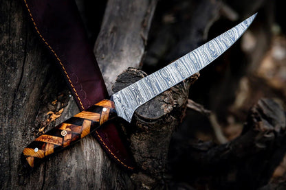 High Carbon Custom Kitchen Knife Handmade In Damascus Steel With Oak Wood Handle 2