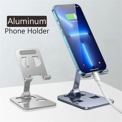 Foldable Aluminum Alloy, Universal Desk Phone Holder, Adjustable Metal Mount Stand for Tablet and Mobile