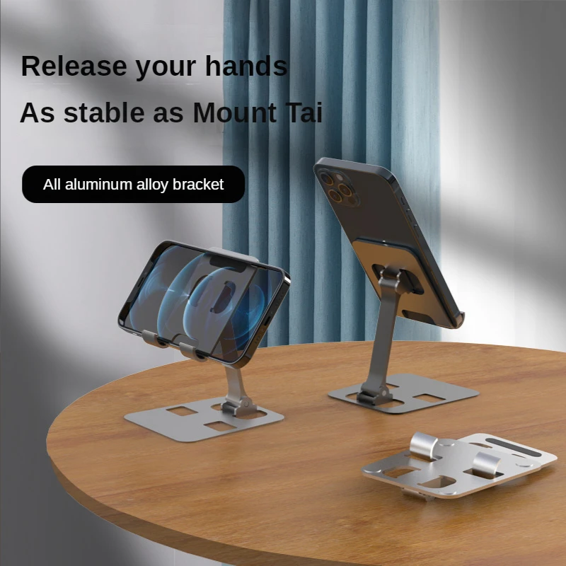 Foldable Aluminum Alloy, Universal Desk Phone Holder, Adjustable Metal Mount Stand for Tablet and Mobile