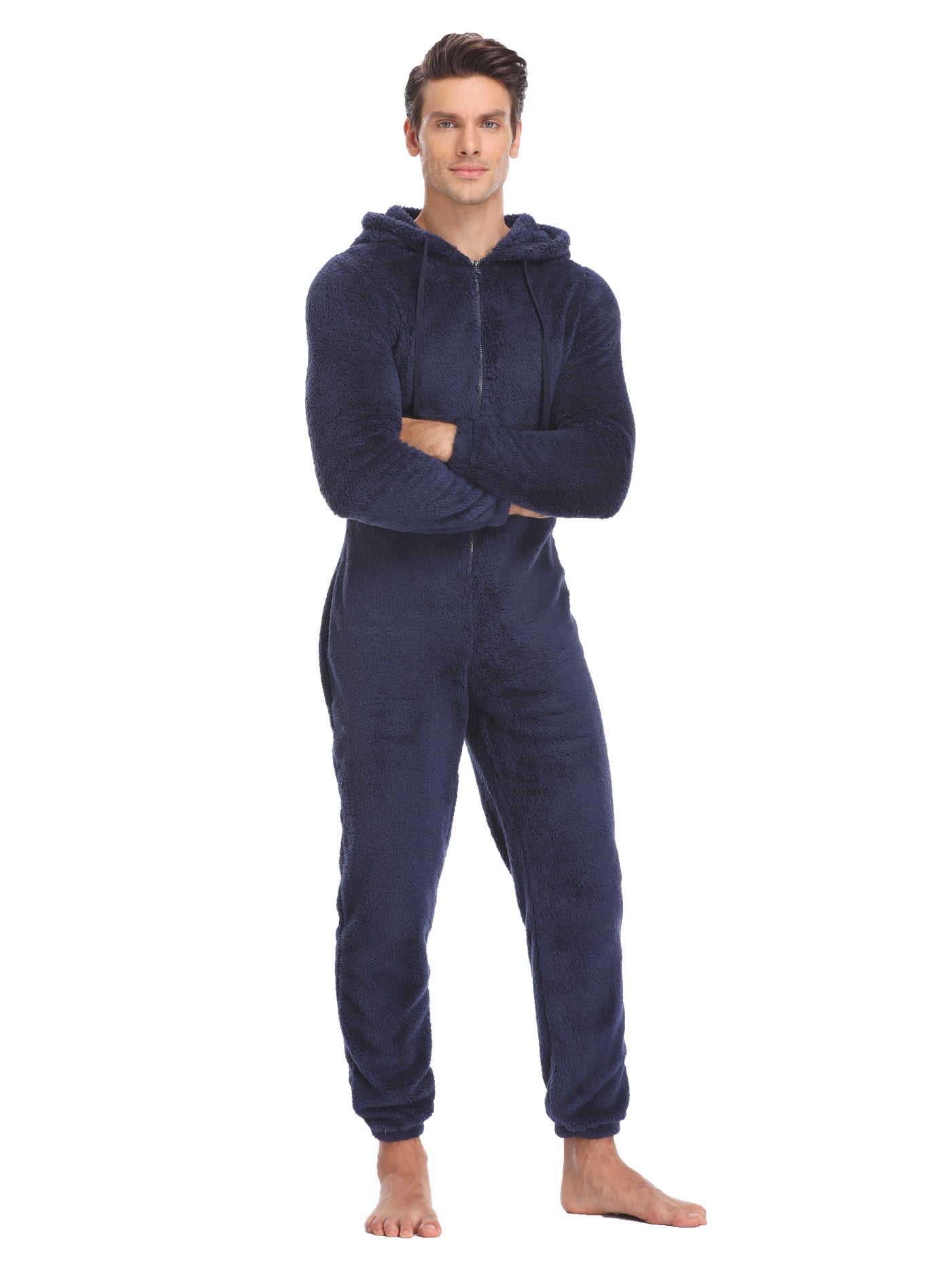Cozy Mens Winter Fleece Pajama Onesie Soft Plush Hooded Jumpsuit Warm One Piece Romper 1