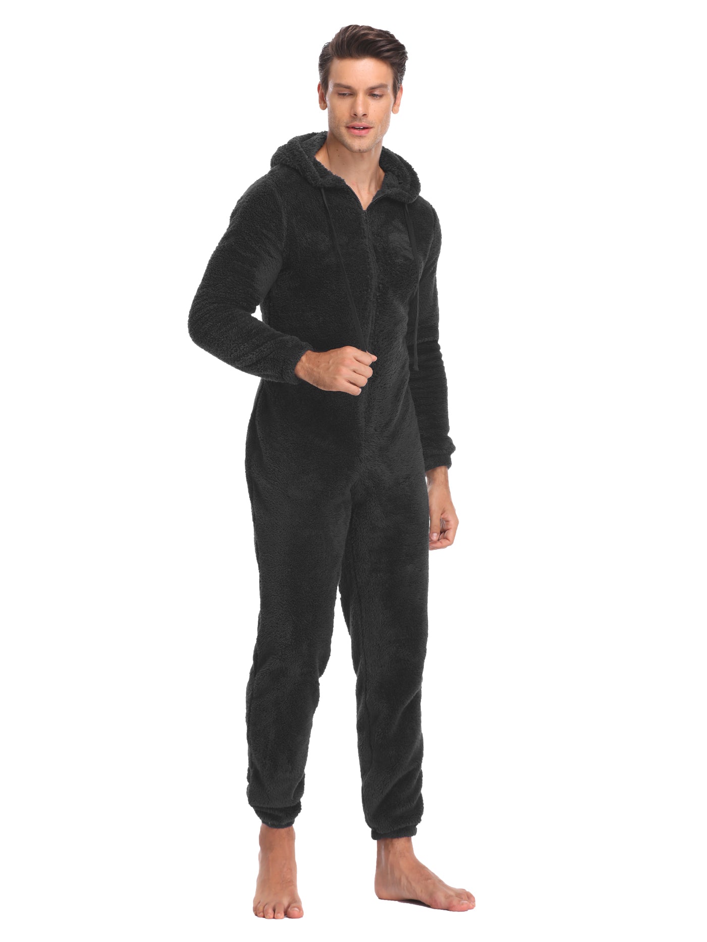 Cozy Mens Winter Fleece Pajama Onesie Soft Plush Hooded Jumpsuit Warm One Piece Romper 2