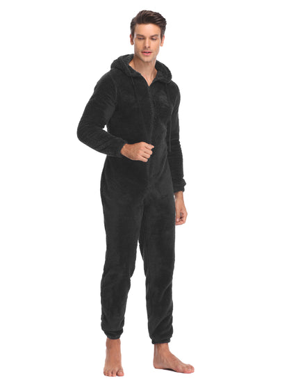 Cozy Mens Winter Fleece Pajama Onesie Soft Plush Hooded Jumpsuit Warm One Piece Romper 2