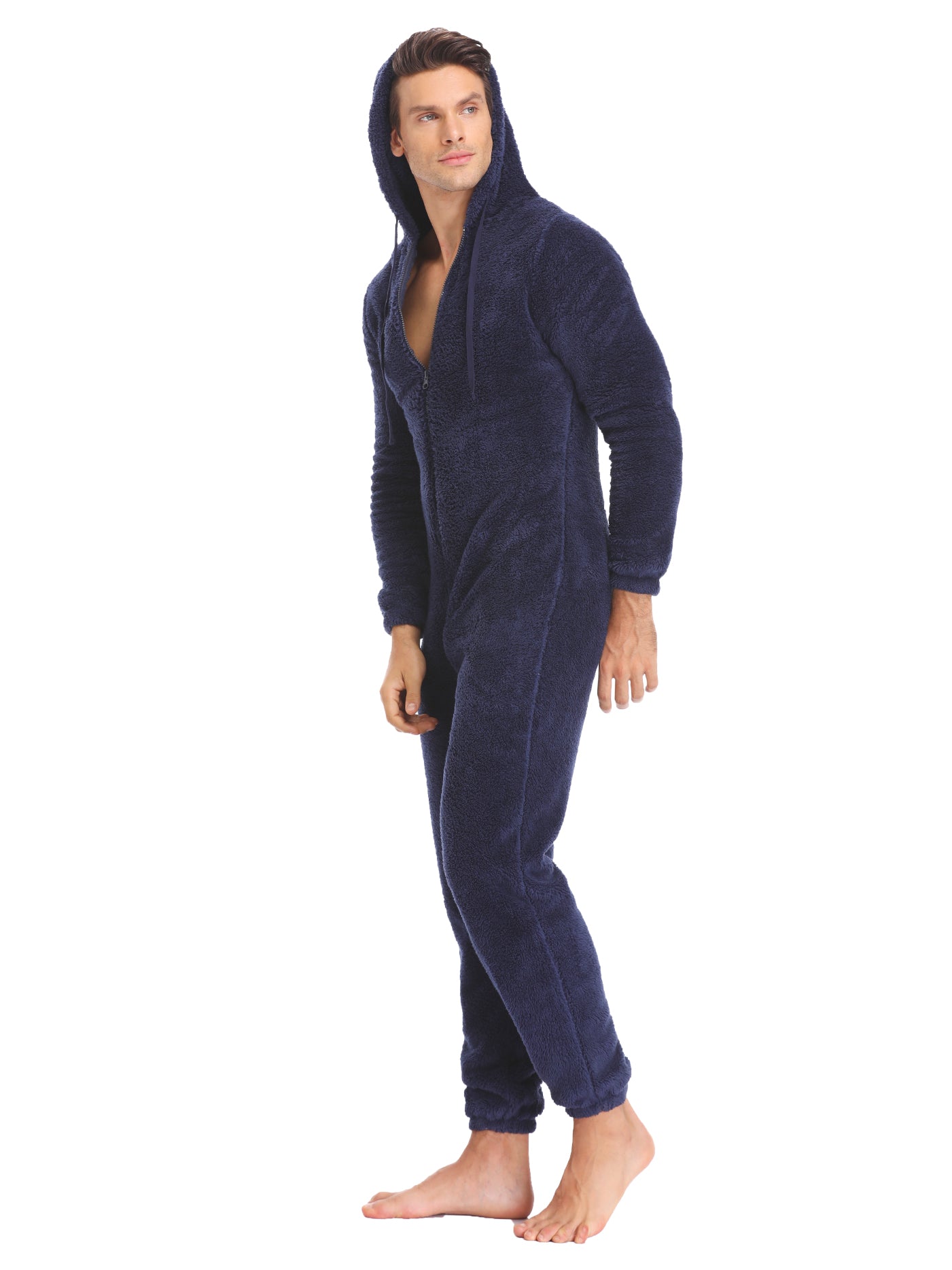 Cozy Mens Winter Fleece Pajama Onesie Soft Plush Hooded Jumpsuit Warm One Piece Romper 3