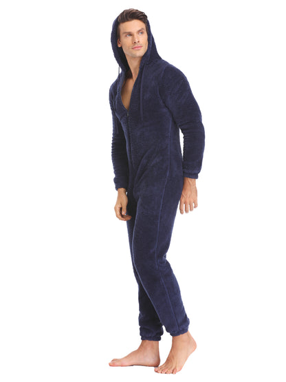 Cozy Mens Winter Fleece Pajama Onesie Soft Plush Hooded Jumpsuit Warm One Piece Romper 3