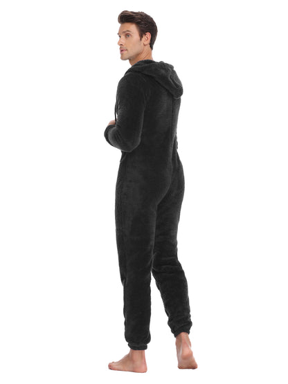 Cozy Mens Winter Fleece Pajama Onesie Soft Plush Hooded Jumpsuit Warm One Piece Romper 4