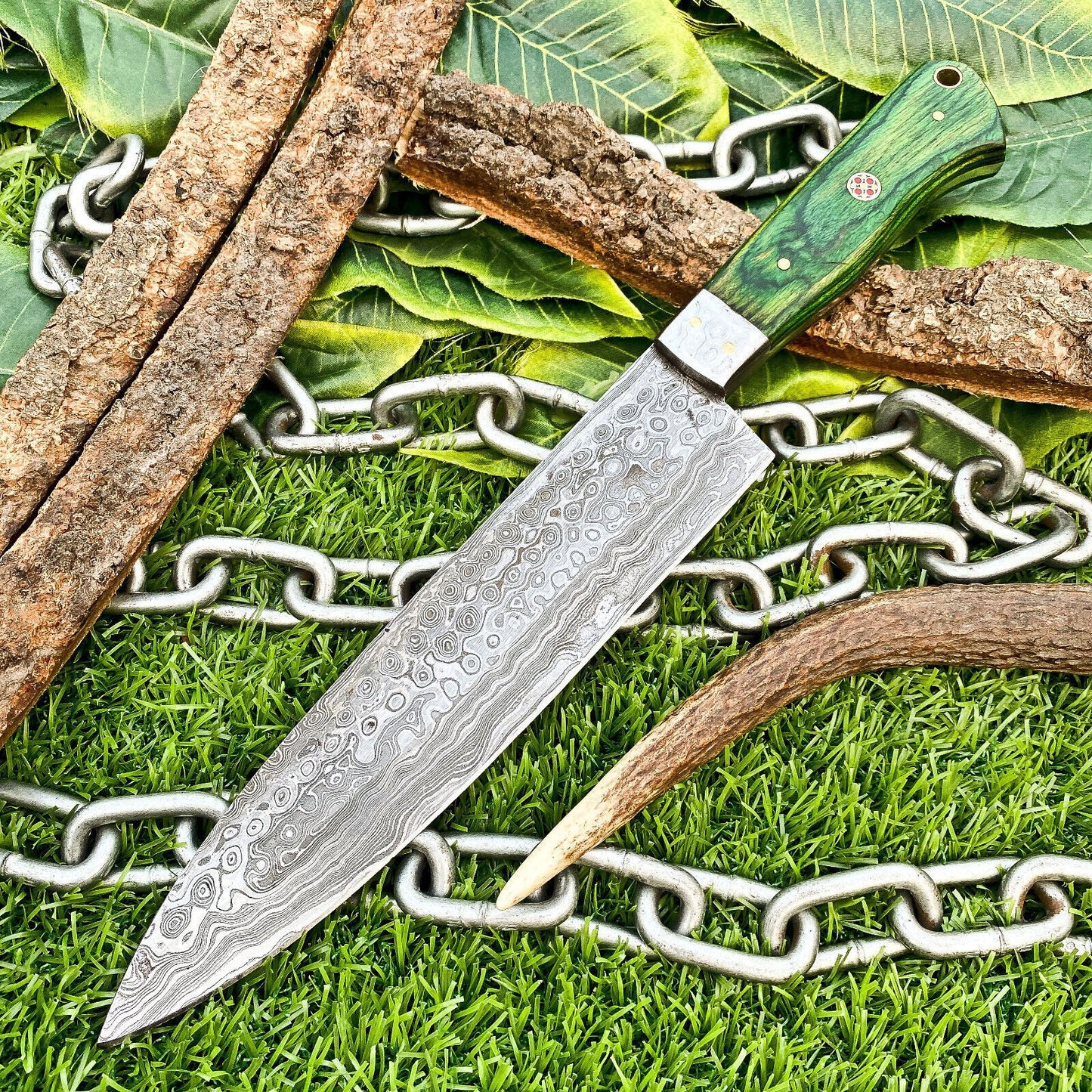 Damascus Steel Professional Chef Knife With Polished Wood Handle 3