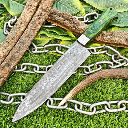 Damascus Steel Professional Chef Knife With Polished Wood Handle 3