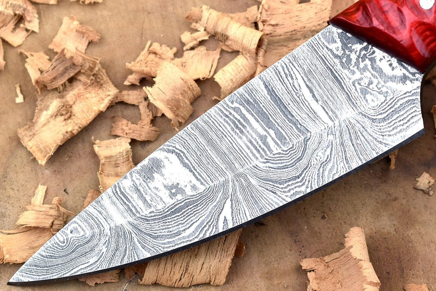 Custom Handmade Damascus Steel Kitchen Chef Knife With Red Resin Thappa Handle 3