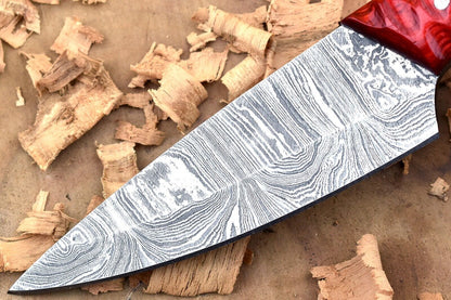 Custom Handmade Damascus Steel Kitchen Chef Knife With Red Resin Thappa Handle 3