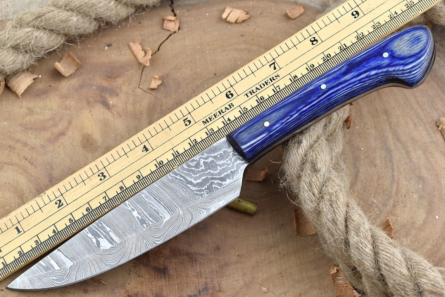 Custom Handmade Damascus Steel Kitchen Chef Knife With Blue Resin Thappa Handle 3