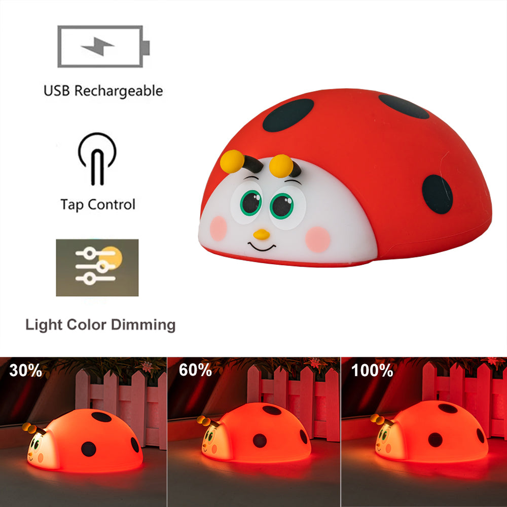 Ladybug Red RGB LED Night Light Cute Cartoon Animals Silicone Lamp Touch Sensor Timing USB Rechargeable for Children Kid