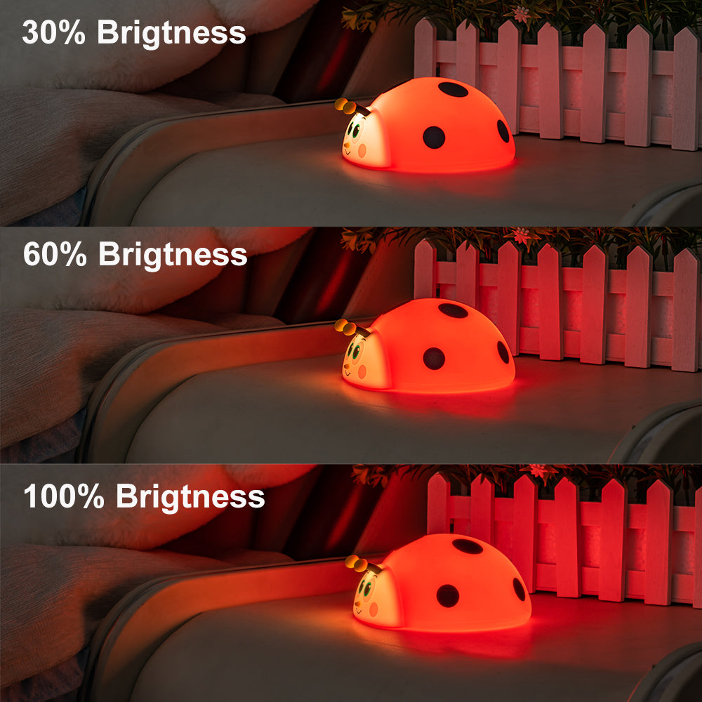 Ladybug Red RGB LED Night Light Cute Cartoon Animals Silicone Lamp Touch Sensor Timing USB Rechargeable for Children Kid