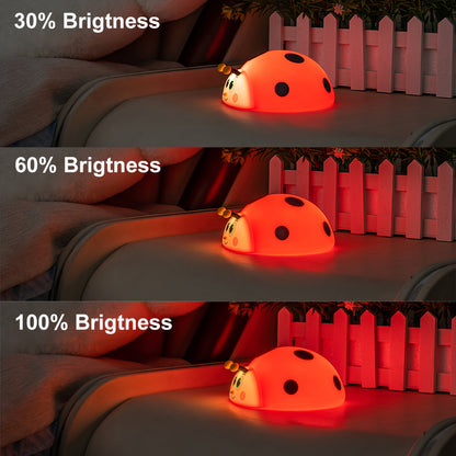 Ladybug Red RGB LED Night Light Cute Cartoon Animals Silicone Lamp Touch Sensor Timing USB Rechargeable for Children Kid