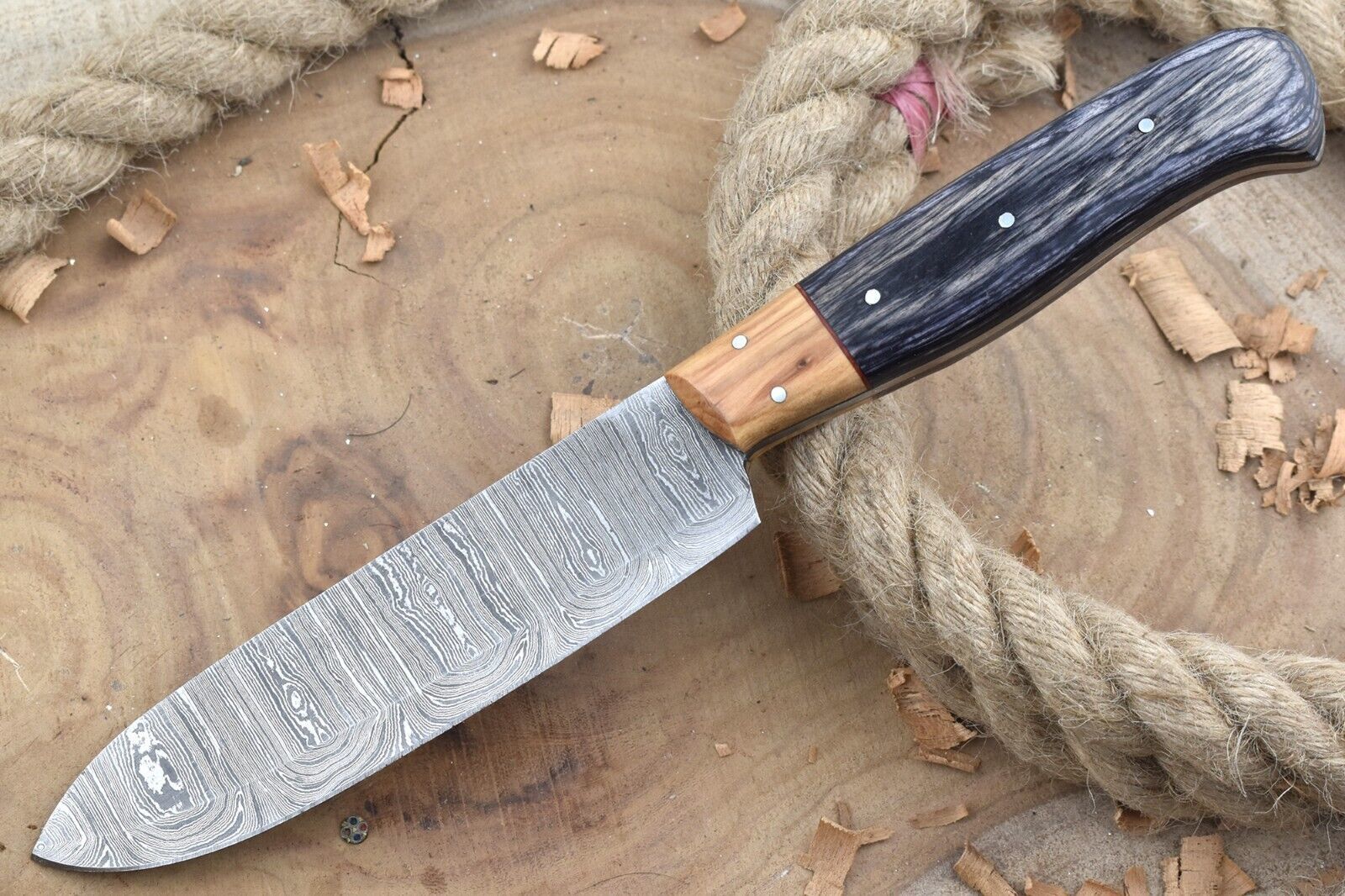 Handmade Damascus Steel Kitchen Chef Knife With Black Resin Thappa Handle 3