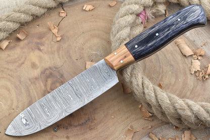 Handmade Damascus Steel Kitchen Chef Knife With Black Resin Thappa Handle 3