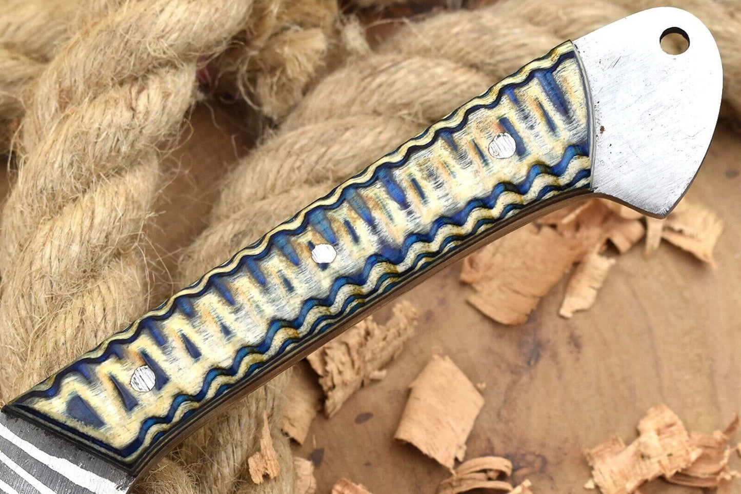 Handmade Damascus Steel Kitchen Chef Knife With White  Blue Resin Handle 1