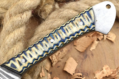 Handmade Damascus Steel Kitchen Chef Knife With White  Blue Resin Handle 1