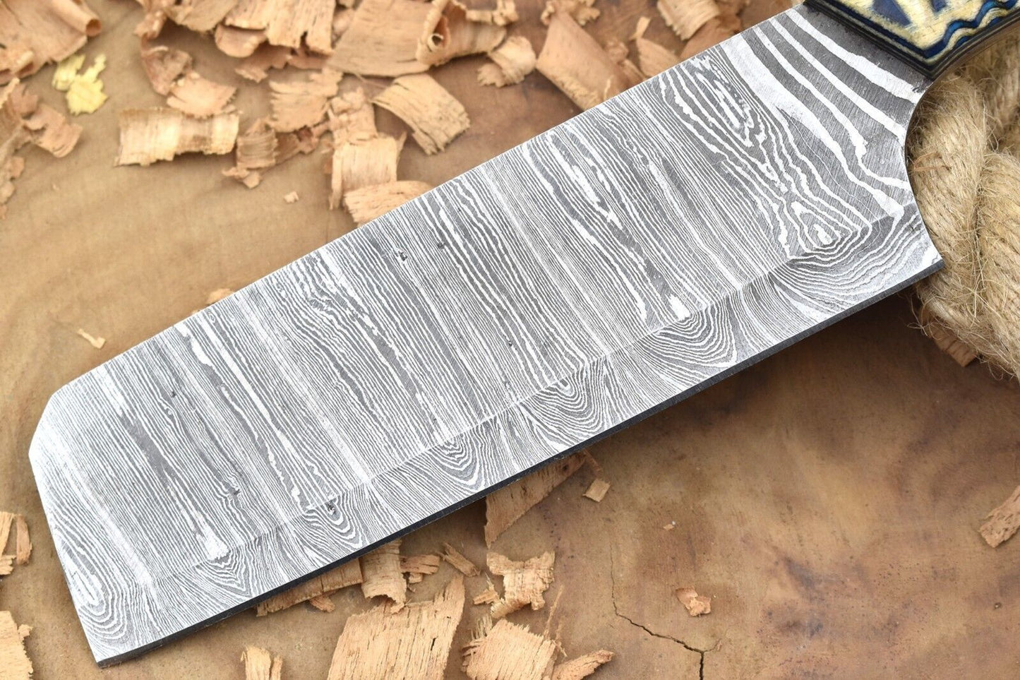 Handmade Damascus Steel Kitchen Chef Knife With White  Blue Resin Handle 2