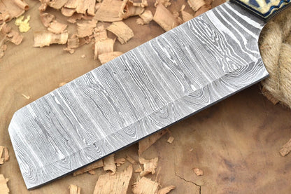 Handmade Damascus Steel Kitchen Chef Knife With White  Blue Resin Handle 2
