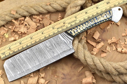 Handmade Damascus Steel Kitchen Chef Knife With White  Blue Resin Handle 3