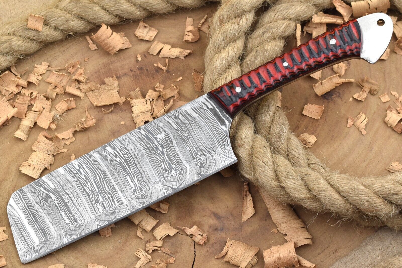 Handmade Damascus Steel Kitchen Chef Knife with Red & Black Resin Handle