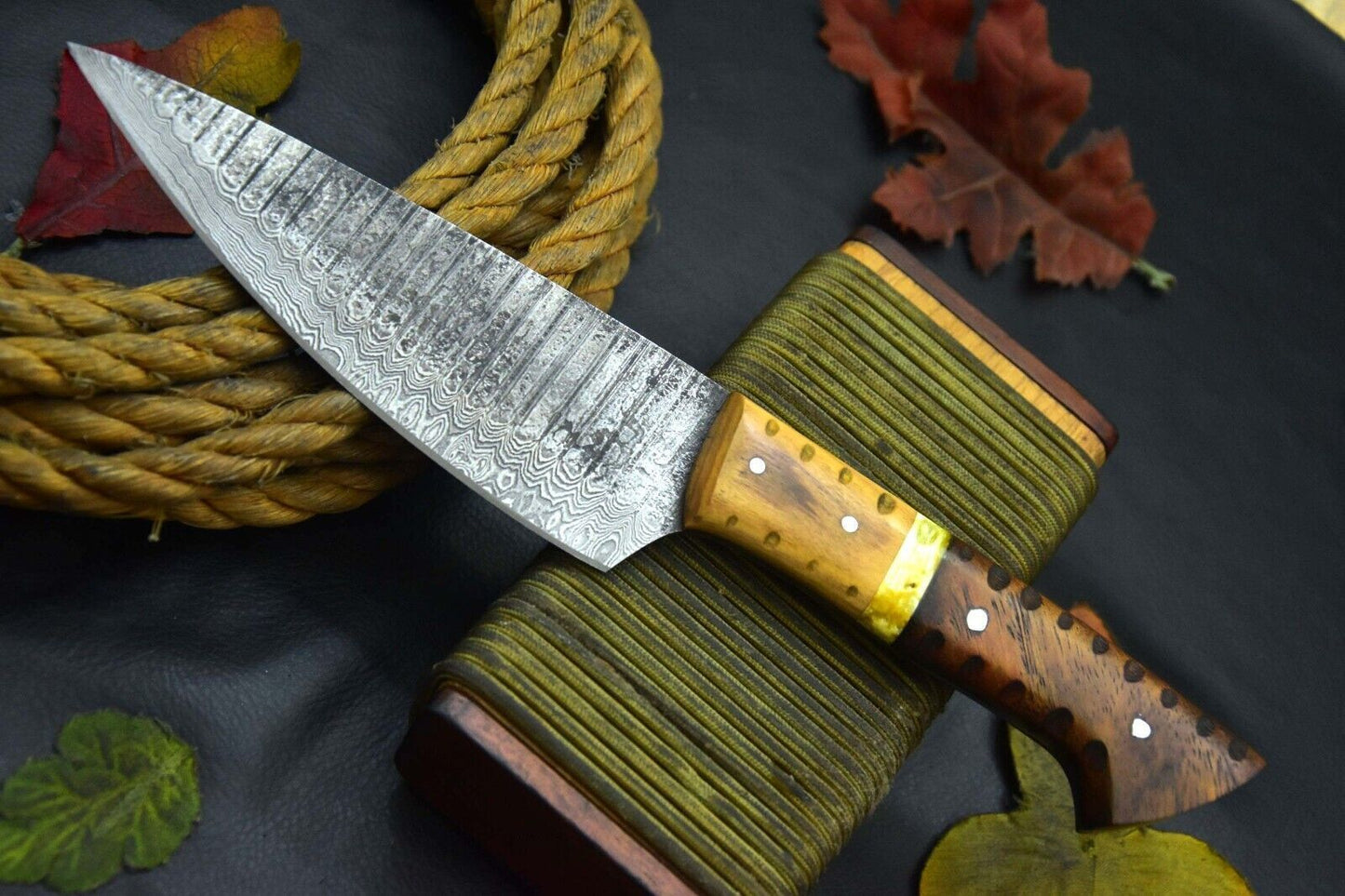 Custom Damascus Steel Kitchen Knife  Full Tang Wood Handle 2