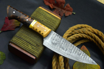Custom Damascus Steel Kitchen Knife | Full Tang Wood Handle